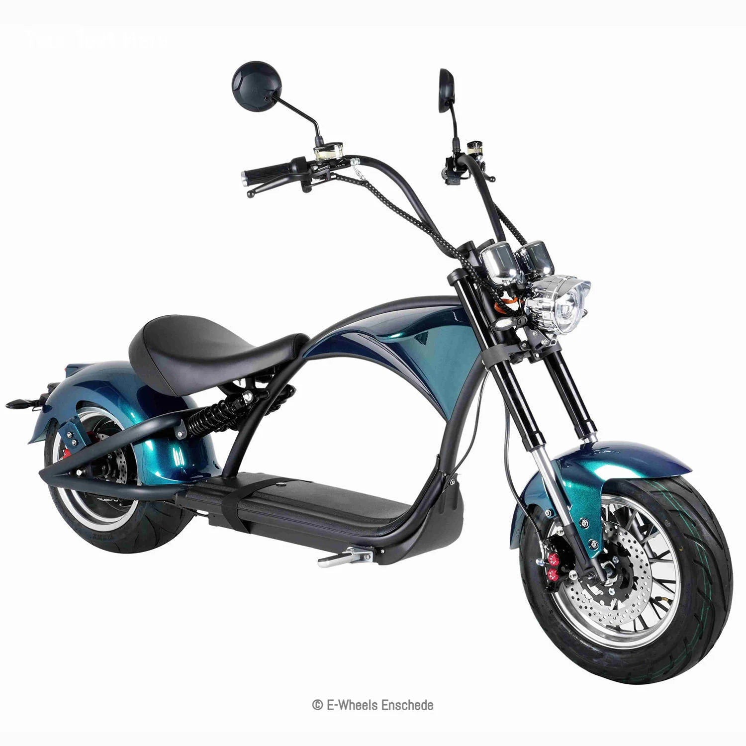 E-chopper M1P diamond blauw met een zwarte zadel