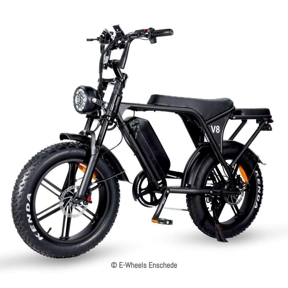 Combi-Deal! - Ouxi V8 (4.0) - Fatbike - Zwart - Achterzitje + Voetsteuntjes + Alarmsysteem