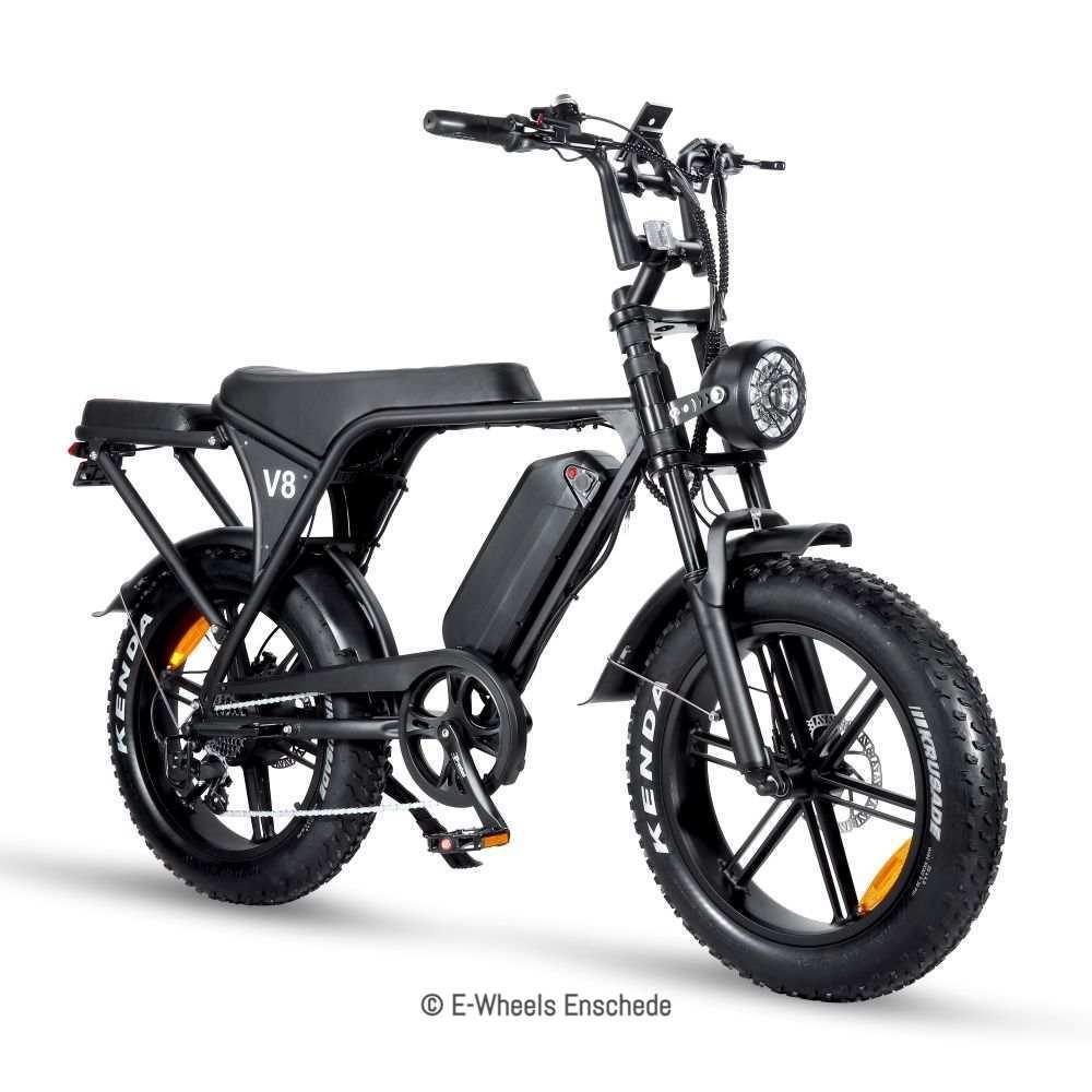 Combi-Deal! - Ouxi V8 (4.0) - Fatbike - Zwart - Achterzitje + Voetsteuntjes + Alarmsysteem