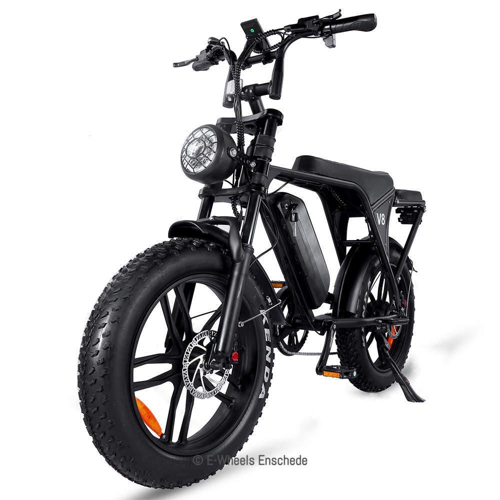 Combi-Deal! - Ouxi V8 (4.0) - Fatbike - Zwart - Achterzitje + Voetsteuntjes + Alarmsysteem
