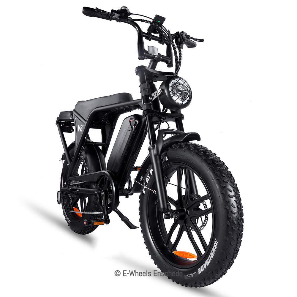 Combi-Deal! - Ouxi V8 (4.0) - Fatbike - Zwart - Achterzitje + Voetsteuntjes + Alarmsysteem