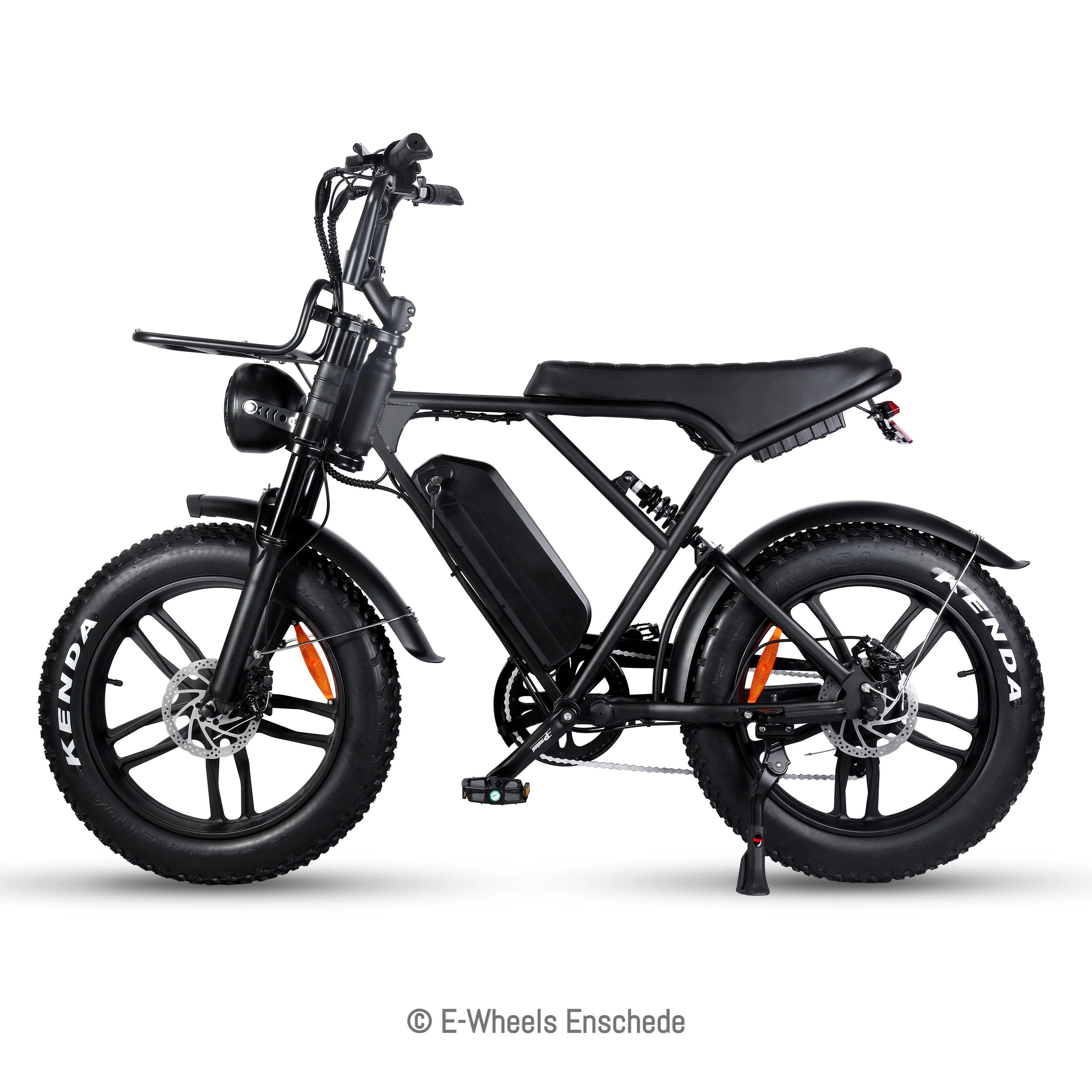 Combi-Deal! - Ouxi H9 (4.0) - Fatbike - Zwart - Voorrekje + voetsteuntjes + Alarmsysteem
