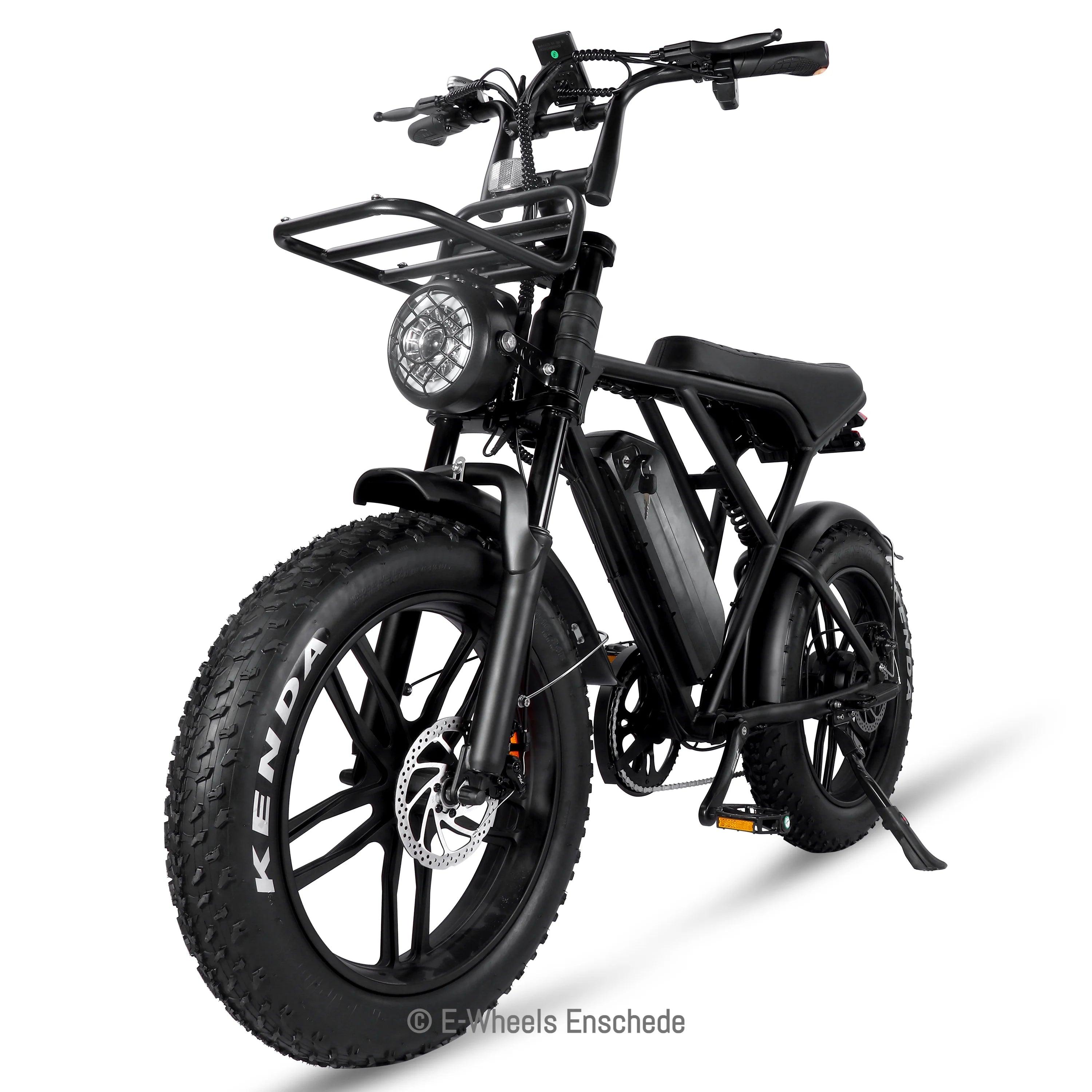 Combi-Deal! - Ouxi H9 (4.0) - Fatbike - Zwart - Voorrekje + voetsteuntjes + Alarmsysteem