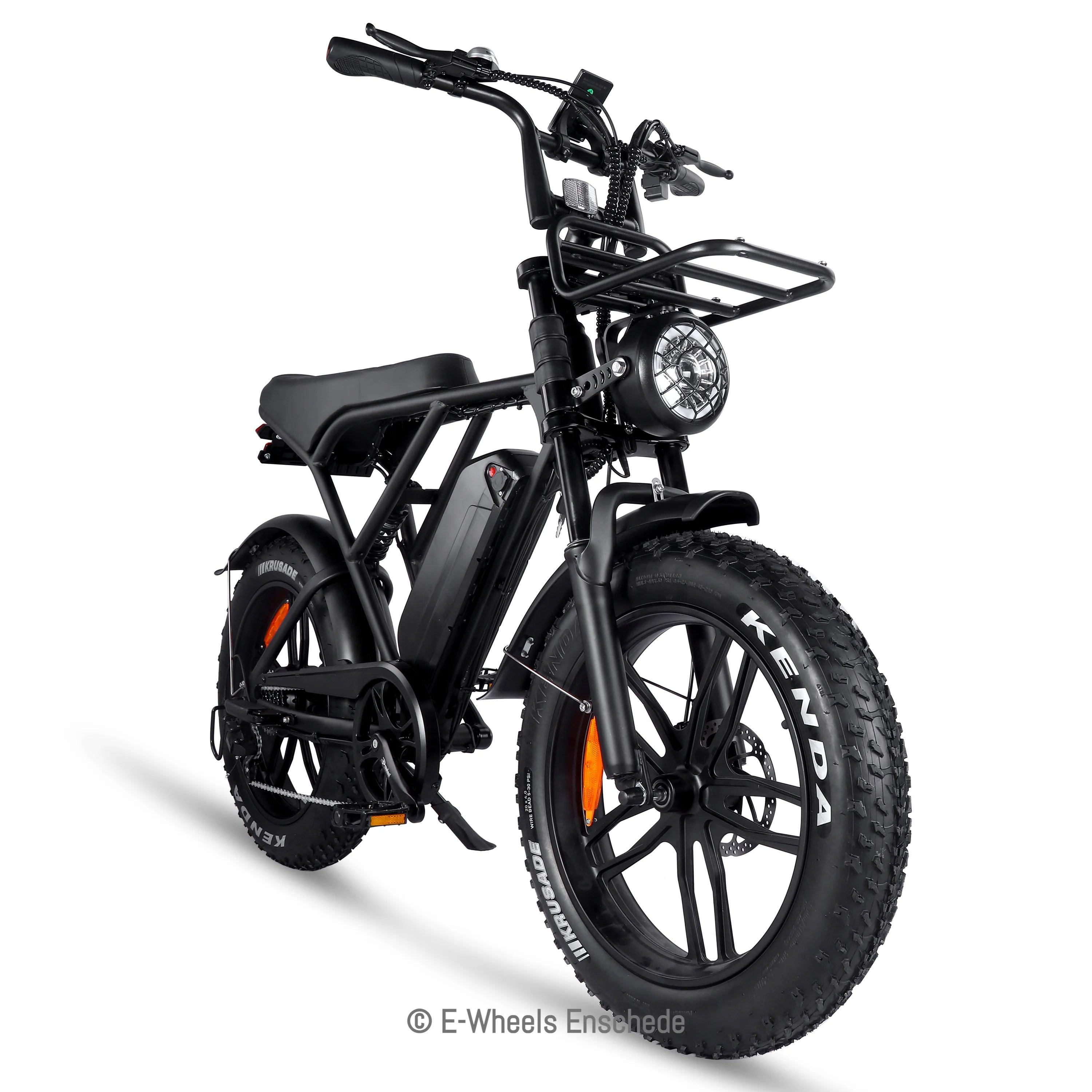 Combi-Deal! - Ouxi H9 (4.0) - Fatbike - Zwart - Voorrekje + voetsteuntjes + Alarmsysteem