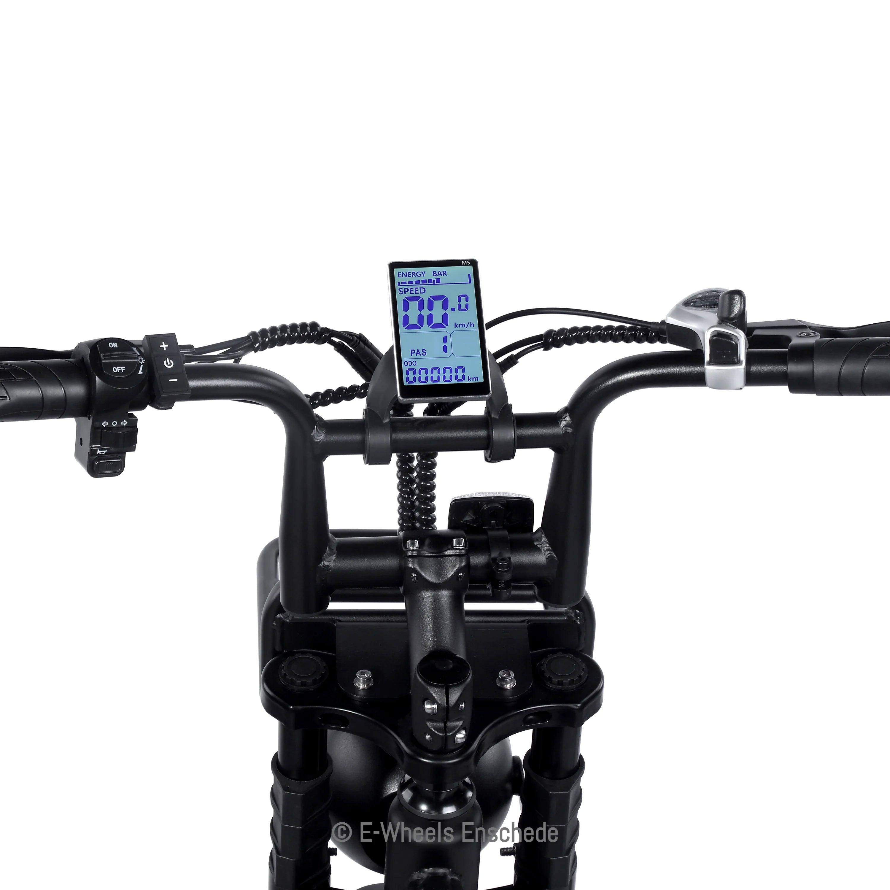 Combi-Deal! - Ouxi H9 (4.0) - Fatbike - Zwart - Voorrekje + voetsteuntjes + Alarmsysteem